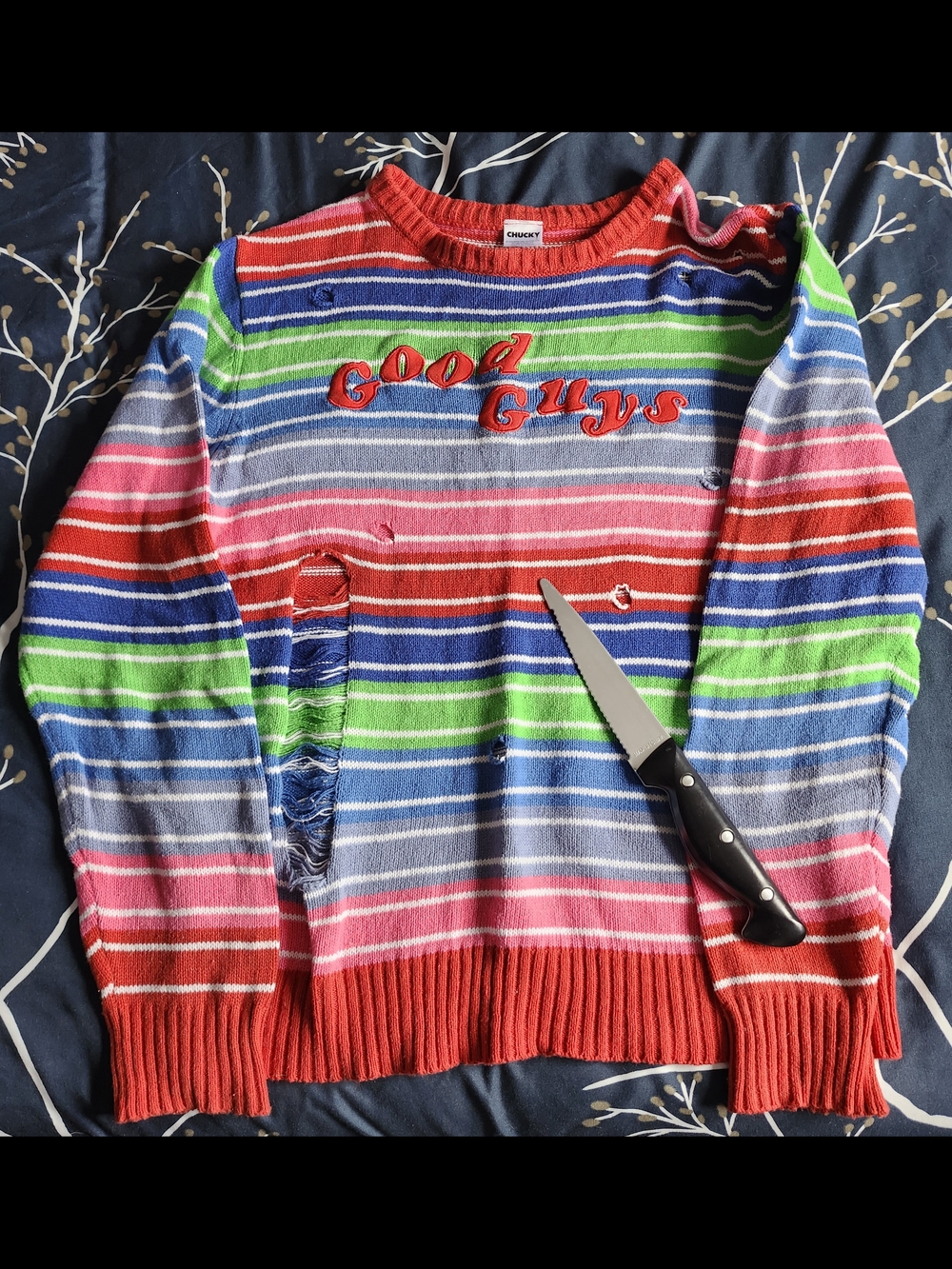Multicolor Striped Crewneck CHUCKY Sweater With Accessory Knife